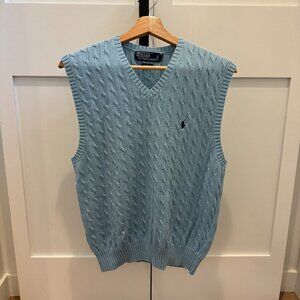 Ralph Lauren Cable Knit Sweater Vest Blue Size Large